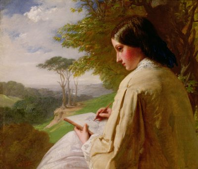 Young Lady sketching in a landscape by Henry Le Jeune